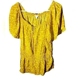 Lucky Brand Women's Sz L stretchy Mid Sleeve Puffy & Loose Retro Blouse